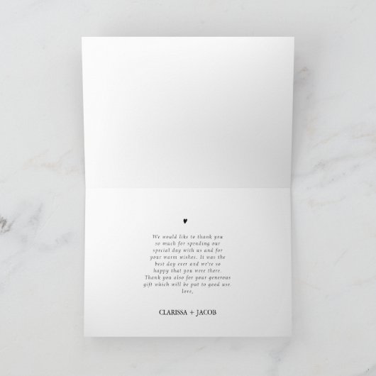 Minimalistische enkele foto bruiloft dank u kaart (Binnen)