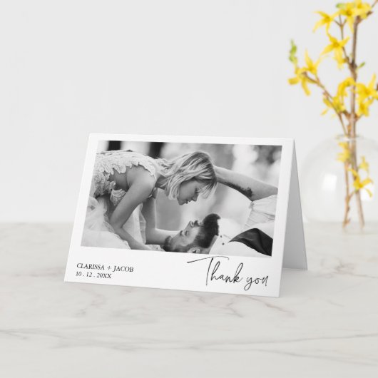 Minimalistische enkele foto bruiloft dank u kaart (Gele Bloem)