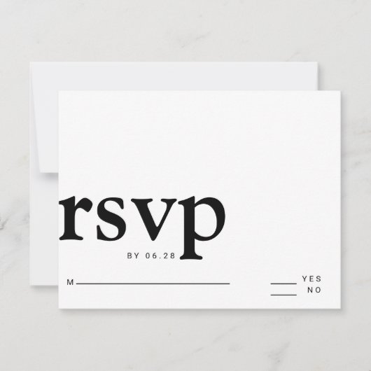 minimalistische enkelvoudige zwart-witte vetgedruk RSVP kaartje (Voorkant)