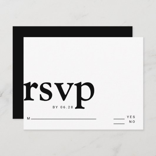 minimalistische enkelvoudige zwart-witte vetgedruk RSVP kaartje (Voorkant / Achterkant)