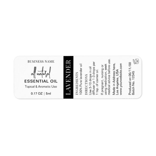 Minimalistische Essential Oil Dropper Flessenwikke Etiket (Voorkant)