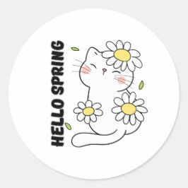 Minimalistische esthetiek Hallo Lente Kat & Madeli Ronde Sticker