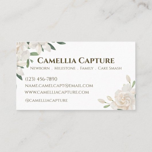 Minimalistische esthetische elegante bloem witte r visitekaartje (Achterkant)