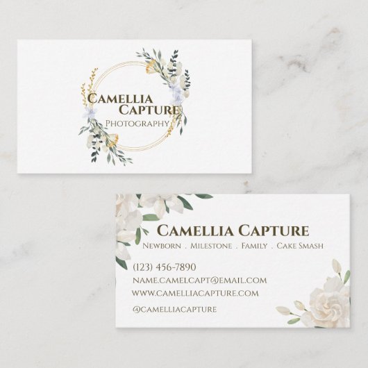 Minimalistische esthetische elegante bloem witte r visitekaartje (Voorkant / Achterkant)