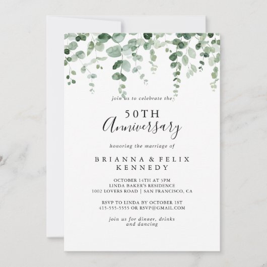 Minimalistische Eucalyptus 50ste huwelijksverjaard Kaart (Voorkant)