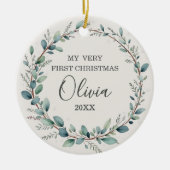 Minimalistische Eucalyptus Baby Eerste Kerstdag Keramisch Ornament (Voorkant)