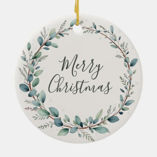 Minimalistische Eucalyptus Baby Eerste Kerstdag Keramisch Ornament (Achterkant)