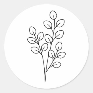 Minimalistische Eucalyptus Botanische Lijnkunst Ronde Sticker