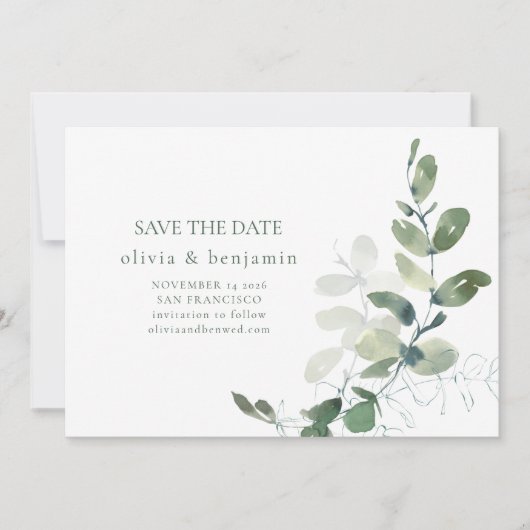 Minimalistische eucalyptus botanische Natuur Save The Date (Voorkant)