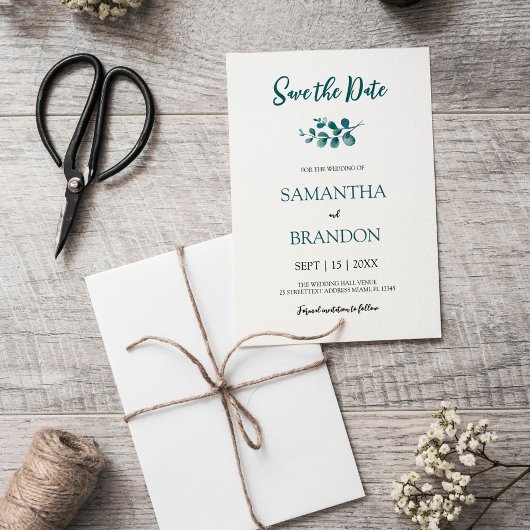Minimalistische eucalyptus botanische rustieke gro save the date