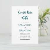 Minimalistische eucalyptus botanische rustieke gro save the date (Staand voorkant)