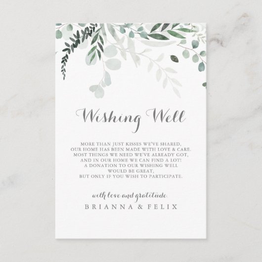 Minimalistische eucalyptus bruiloft goed wensen informatiekaartje (Voorkant)