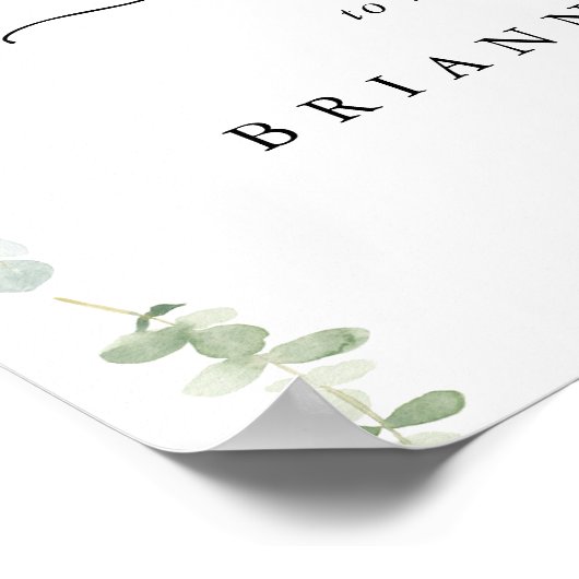 Minimalistische Eucalyptus bruiloft welkom teken Poster (Hoek)