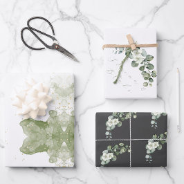 Minimalistische eucalyptus bruiloft wit grijs groe inpakpapier vel