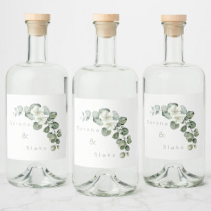 Minimalistische Eucalyptus Bruiloft Wit Likeurfles Etiket