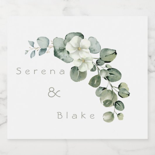 Minimalistische eucalyptus bruiloft wit likeurfles etiket (Enkel label)