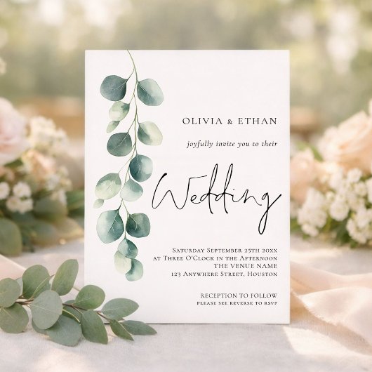 Minimalistische Eucalyptus Elegante Script Salie B Kaart