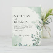 Minimalistische eucalyptus groen bruiloft kaart (Staand voorkant)