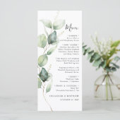Minimalistische eucalyptus groen bruiloft menu (Staand voorkant)