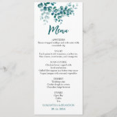 Minimalistische eucalyptus groen bruiloft menu (Voorkant)