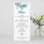 Minimalistische eucalyptus groen bruiloft menu (Staand voorkant)