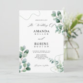 Minimalistische eucalyptus groen bruiloft uitnodig kaart (Staand voorkant)