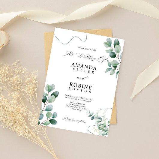 Minimalistische eucalyptus groen bruiloft uitnodig kaart