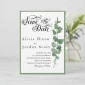 Minimalistische Eucalyptus Groene Save the Date Kaart (Staand voorkant)