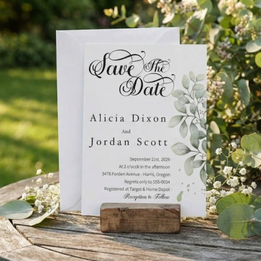 Minimalistische Eucalyptus Groene Save the Date Kaart