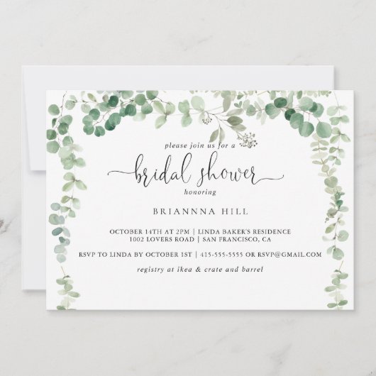 Minimalistische Eucalyptus Horizontale Bruiloft Fe Kaart (Voorkant)