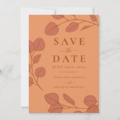 Minimalistische eucalyptus laat perzik Sinaasappel Save The Date (Voorkant)