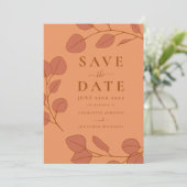 Minimalistische eucalyptus laat perzik Sinaasappel Save The Date (Staand voorkant)