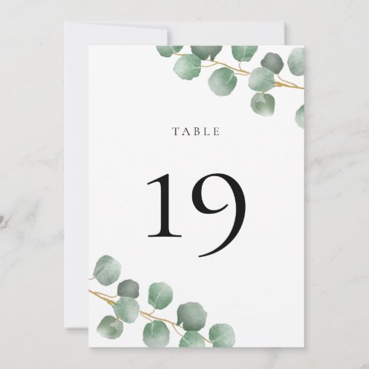 Minimalistische Eucalyptus laat Trouwtafel nummer (Achterkant)