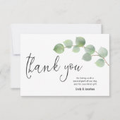 Minimalistische Eucalyptus Leaf Script Foto Bedankkaart (Voorkant)