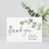 Minimalistische Eucalyptus Leaf Script Foto Bedankkaart (Staand voorkant)