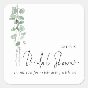 Minimalistische Eucalyptus Naam Bruidsbruiloft Bed Vierkante Sticker