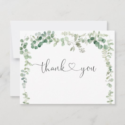 Minimalistische eucalyptus platte bruiloft dank u  bedankkaart (Voorkant)