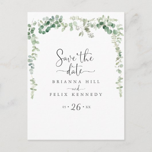 Minimalistische Eucalyptus Save the Date Briefkaar Briefkaart (Voorkant)