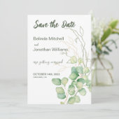 Minimalistische Eucalyptus Save the Date Trouwkaar (Staand voorkant)