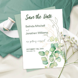 Minimalistische Eucalyptus Save the Date Trouwkaar