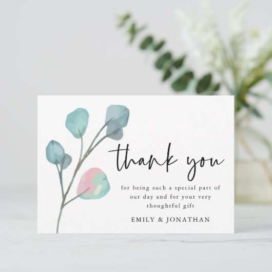 Minimalistische Eucalyptus Script Foto Dank u Bedankkaart (Staand voorkant)