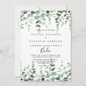 Minimalistische eucalyptus Spaanse bruiloft uitnod Kaart (Voorkant)