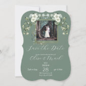 Minimalistische Eucalyptus trouwfoto Save the Date Kaart (Voorkant)