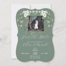 Minimalistische Eucalyptus trouwfoto Save the Date