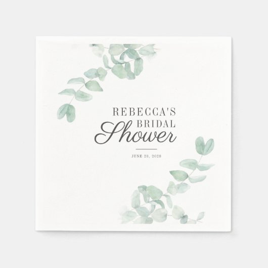 Minimalistische Eucalyptusbladeren Bruiloftsshower Servet (Voorkant)