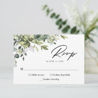 Minimalistische Eucalyptusbladeren Groene Huwelijk RSVP Kaartje