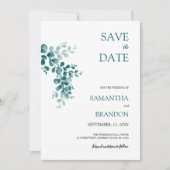 Minimalistische Eucalyptusgroen Blad Save The Date (Voorkant)