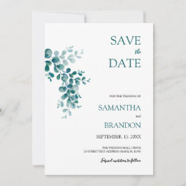 Minimalistische Eucalyptusgroen Blad Save The Date