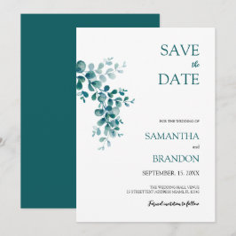 Minimalistische Eucalyptusgroen Blad Save The Date