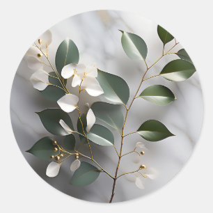 Minimalistische eucalyptustak op marmer ronde sticker